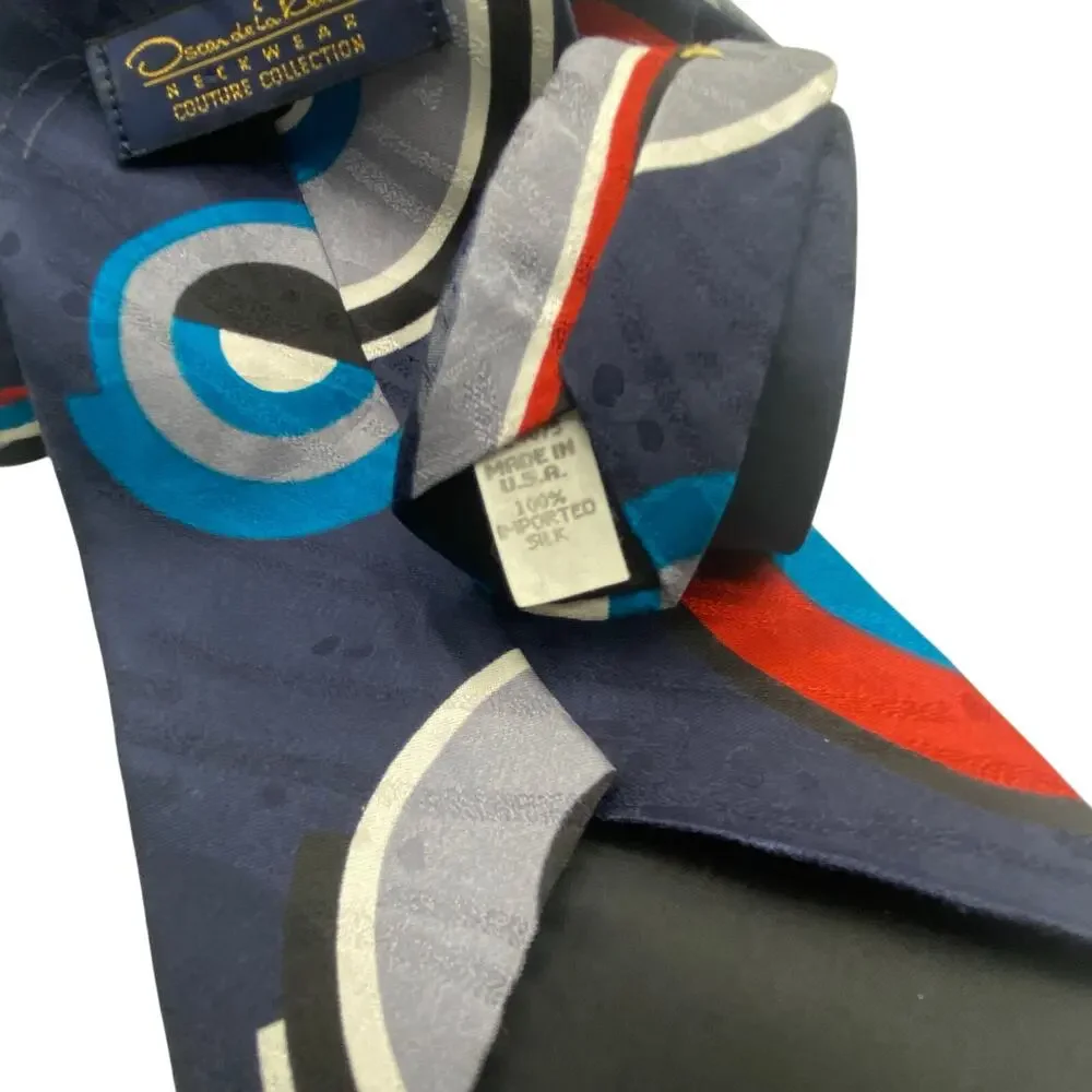 Oscar de la Renta Couture Silk Tie Geometric Mod Print Vintage USA Made